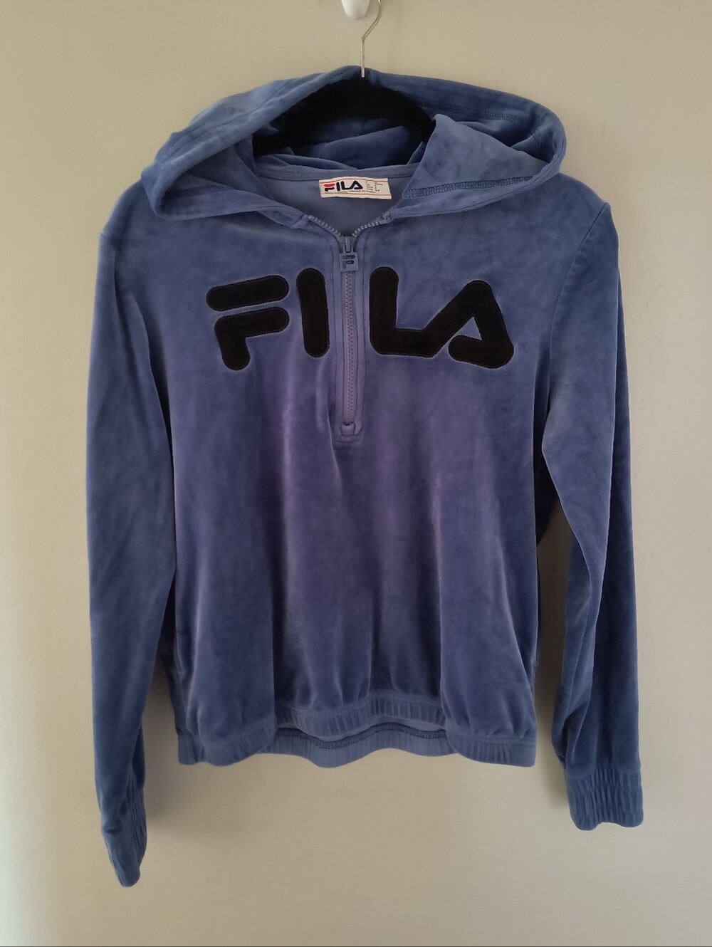 Fila Blue Black Velour Half Zip Hoodie Size Small